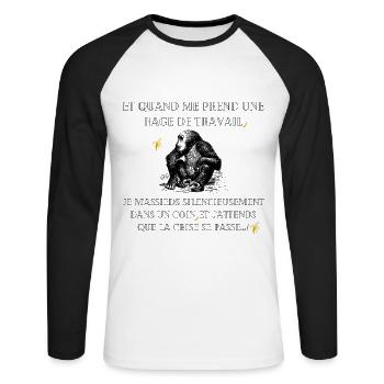 Rage de travail Cadeau humour - T-shirt baseball manches longues Homme - blanc/noir - Devant - Nik (191cm)
