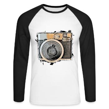 Kamera - Unisex Baseballshirt langarm - Weiß/Schwarz - Vorne - Nik (191cm)