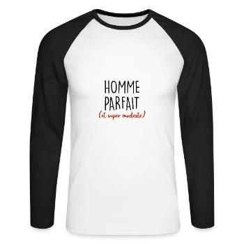 homme parfait et super modeste - T-shirt baseball manches longues Homme - blanc/noir - Devant - Nik (191cm)