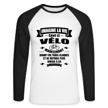 LA VIE SANS LE VÉLO - T-shirt baseball manches longues Homme - blanc/noir - Devant - Nik (191cm)