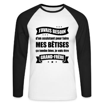 JE VAIS ÊTRE GRAND-FRÈRE - T-shirt baseball manches longues Homme - blanc/noir - Devant - Nik (191cm)