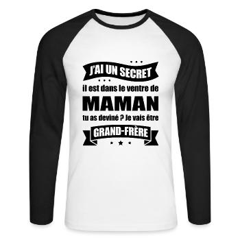 J'AI UN SECRET - JE VAIS ÊTRE GRAND FRÈRE - T-shirt baseball manches longues Homme - blanc/noir - Devant - Nik (191cm)