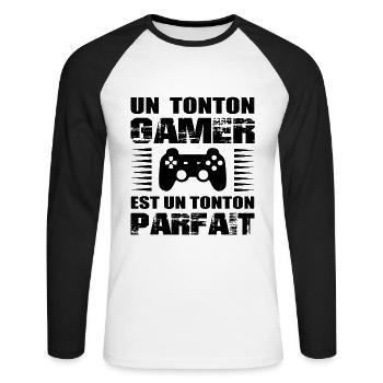 TONTON GAMER PARFAIT - T-shirt baseball manches longues Homme - blanc/noir - Devant - Nik (191cm)