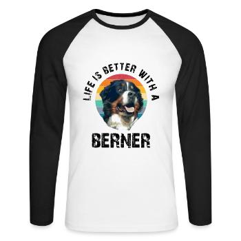 Bernese mountain dog - Unisex Long Sleeve Baseball T-Shirt - white/black - Front - Nik (191cm)