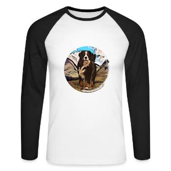Crabot bernois de montagne - T-shirt baseball manches longues Homme - blanc/noir - Devant - Nik (191cm)