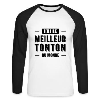 J'AI LE MEILLEUR TONTON DU MONDE - T-shirt baseball manches longues Homme - blanc/noir - Devant - Nik (191cm)