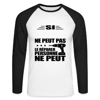 BRICOLEUR À PERSONNALISER - T-shirt baseball manches longues Homme - blanc/noir - Devant - Nik (191cm)