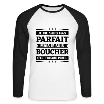 JE SUIS BOUCHER - T-shirt baseball manches longues Homme - blanc/noir - Devant - Nik (191cm)
