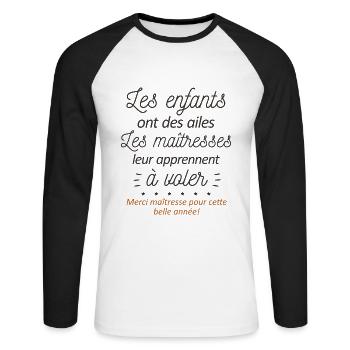 CADEAU MERCI MAITRESSE ENFANTS - T-shirt baseball manches longues Homme - blanc/noir - Devant - Nik (191cm)