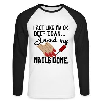 fingernails - Unisex Long Sleeve Baseball T-Shirt - white/black - Front - Nik (191cm)