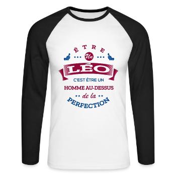 LEO PARFAIT - NOM LEO - T-shirt baseball manches longues Homme - blanc/noir - Devant - Nik (191cm)