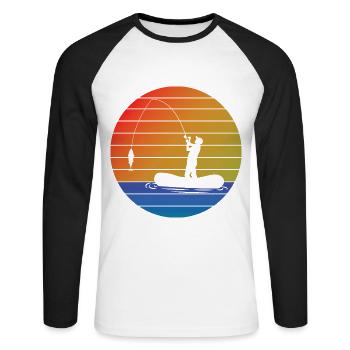 Pêcher pêcher rétro pêche pêche pêche - T-shirt baseball manches longues Homme - blanc/noir - Devant - Nik (191cm)