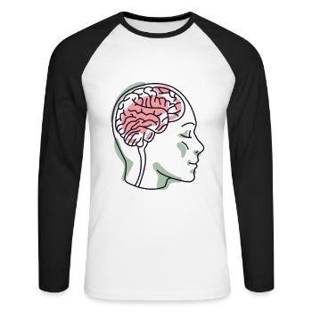 Kopf mit Gehirn - Unisex Baseballshirt langarm - Weiß/Schwarz - Vorne - Nik (191cm)