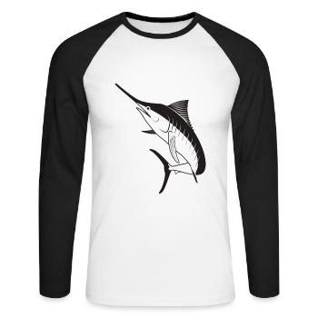 Schwertfisch - Unisex Baseballshirt langarm - Weiß/Schwarz - Vorne - Nik (191cm)