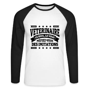 VÉTÉRINAIRE LE SEUL LE VRAI - T-shirt baseball manches longues Homme - blanc/noir - Devant - Nik (191cm)