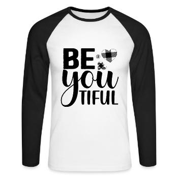 Be you tiful - Unisex Baseballshirt langarm - Weiß/Schwarz - Vorne - Nik (191cm)