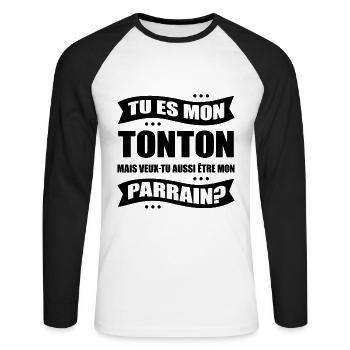 TONTON VEUX TU ÊTRE MON PARRAIN ? - T-shirt baseball manches longues Homme - blanc/noir - Devant - Nik (191cm)