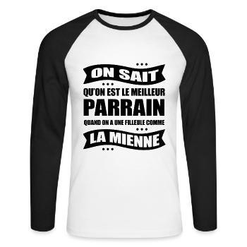 MEILLEUR PARRAIN AVEC UNE FILLEULE COMME LA MIENNE - T-shirt baseball manches longues Homme - blanc/noir - Devant - Nik (191cm)