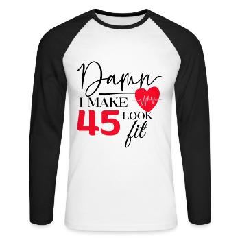 45 Anniversaire - Drôle de fitness Anniversaire Dire - T-shirt baseball manches longues Homme - blanc/noir - Devant - Nik (191cm)