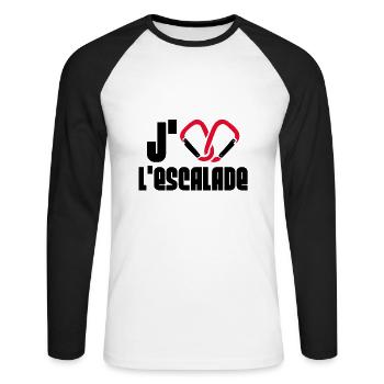 J'aime l'escalade - T-shirt baseball manches longues Homme - blanc/noir - Devant - Nik (191cm)