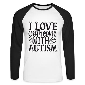 J’aime quelqu’un avec l’autisme - T-shirt baseball manches longues Homme - blanc/noir - Devant - Nik (191cm)