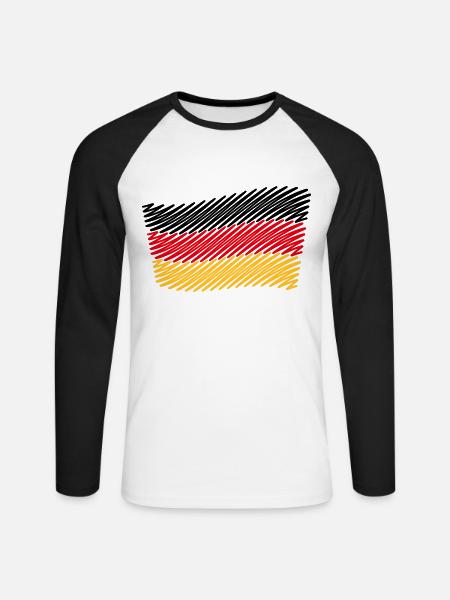 National Flag Of Germany (Scribble) - Unisex Long Sleeve Baseball T-Shirt - white/black