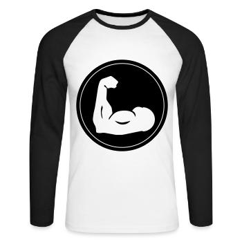 Icône d’haltère musculaire - T-shirt baseball manches longues Homme - blanc/noir - Devant - Nik (191cm)