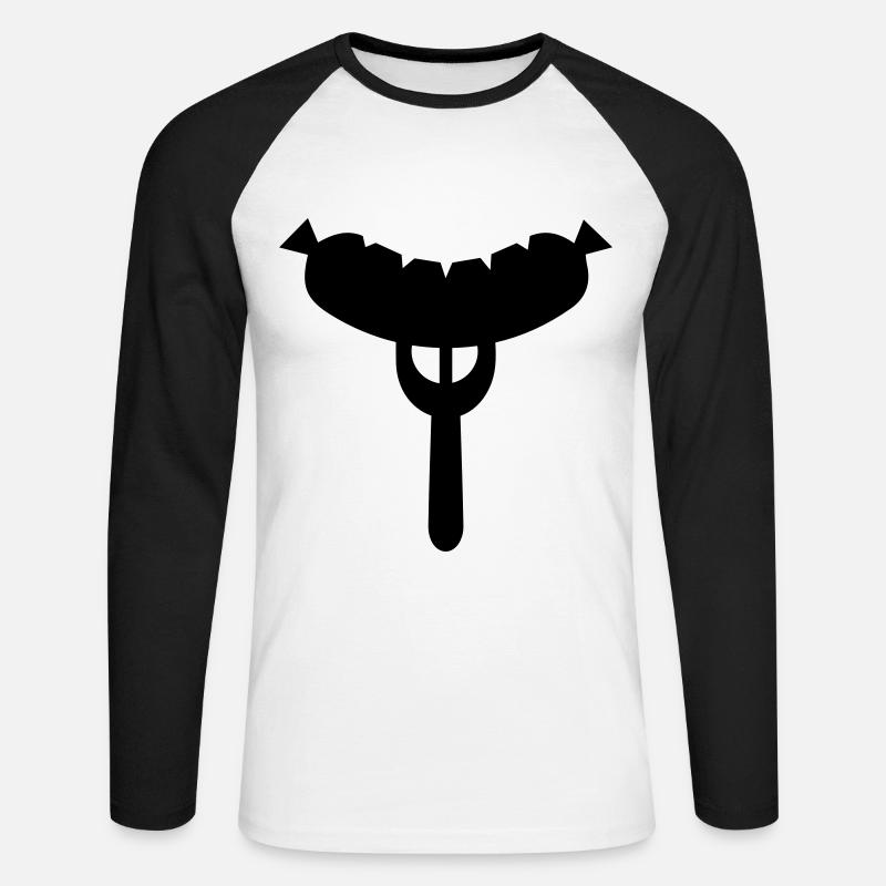 Wurst Gabel - Unisex Baseballshirt langarm - Weiß/Schwarz