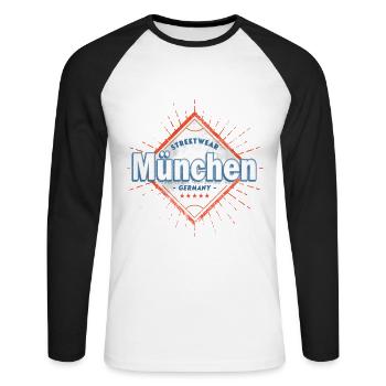 Munich Germany City Skyline Home Love - Unisex Long Sleeve Baseball T-Shirt - white/black - Front - Nik (191cm)