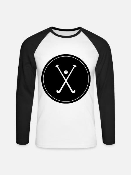 Feldhockey symbol - Unisex Baseballshirt langarm - Weiß/Schwarz