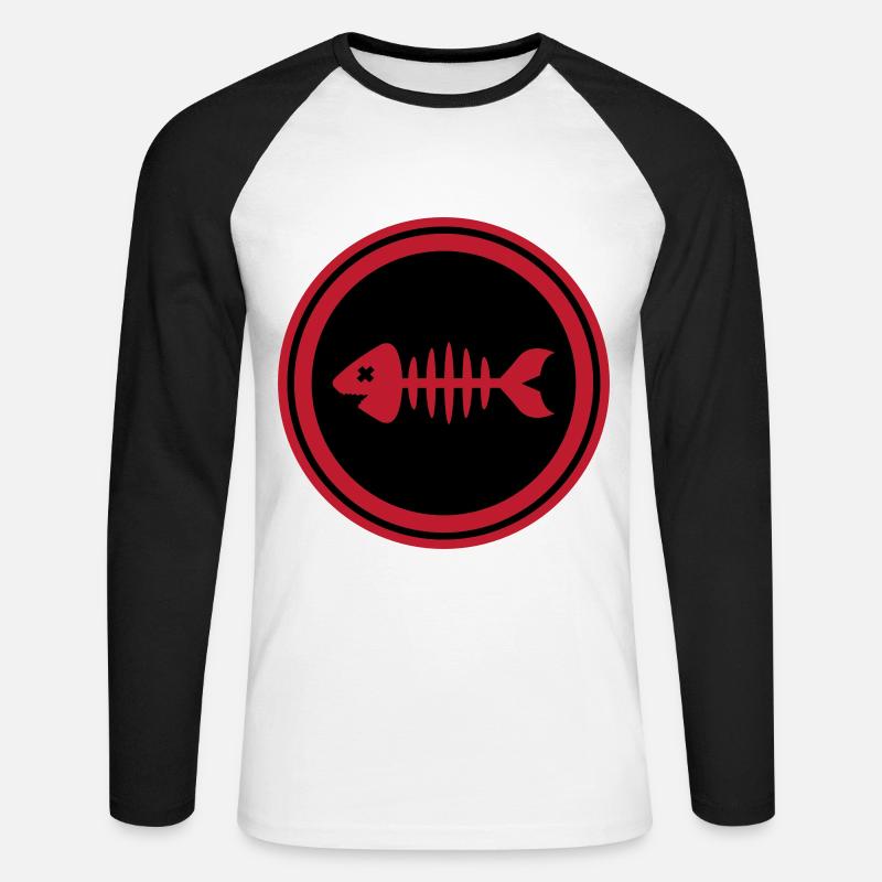 Fisch Symbol Knochen Gräte - Unisex Baseballshirt langarm - Weiß/Schwarz