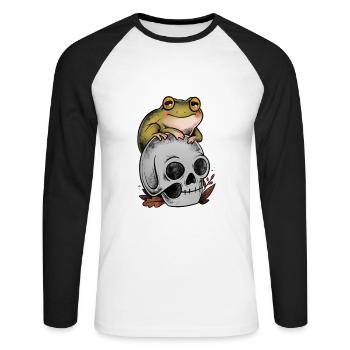 Frog on old-school art skull - Unisex Long Sleeve Baseball T-Shirt - white/black - Front - Nik (191cm)
