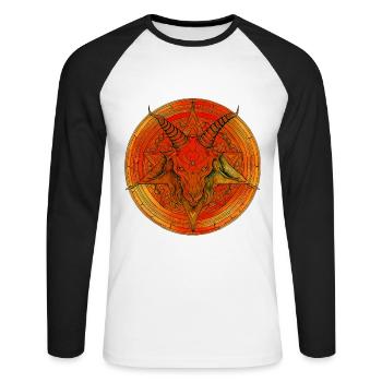 Pentagramme surmonté d'une tête de baphomet - T-shirt baseball manches longues Homme - blanc/noir - Devant - Nik (191cm)