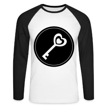 Cercle de mariage cœur clé - T-shirt baseball manches longues Homme - blanc/noir - Devant - Nik (191cm)