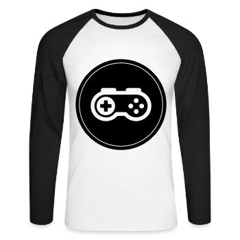 Gamepad Symbol Gamer Circle - Unisex Long Sleeve Baseball T-Shirt - white/black - Front - Nik (191cm)