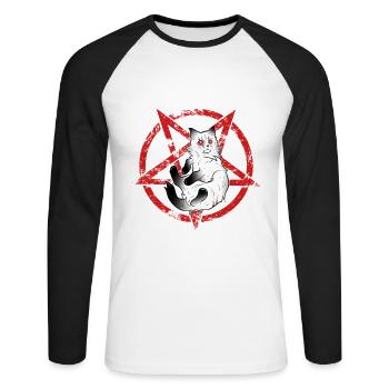 Dark cat pentacle occulte Halloween - T-shirt baseball manches longues Homme - blanc/noir - Devant - Nik (191cm)