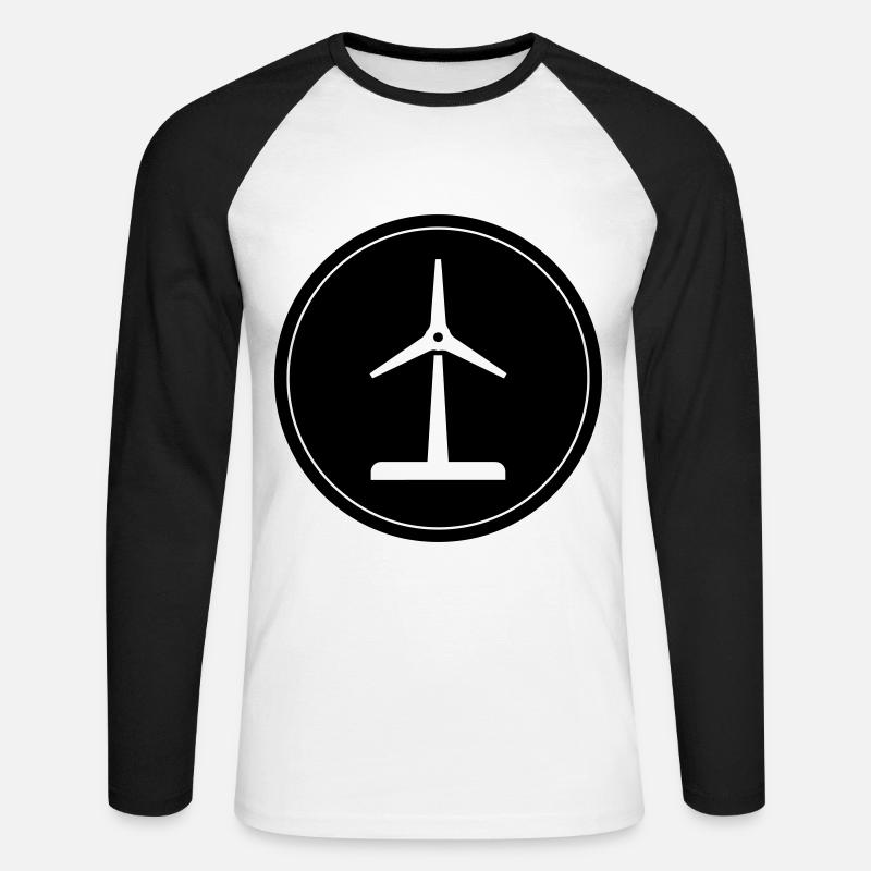 Windrad Silhouette - Unisex Baseballshirt langarm - Weiß/Schwarz