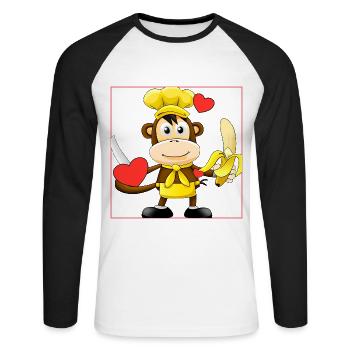 Bananen Affe kocht - Unisex Baseballshirt langarm - Weiß/Schwarz - Vorne - Nik (191cm)