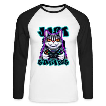 Gamingcat - T-shirt baseball manches longues Homme - blanc/noir - Devant - Nik (191cm)