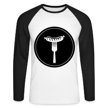 Icône de la viande Bratwurst - T-shirt baseball manches longues Homme - blanc/noir - Devant - Nik (191cm)