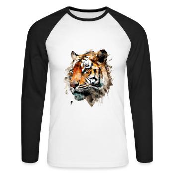 Tiger Big Cat Animals Gift Art Animal Motif - Unisex Long Sleeve Baseball T-Shirt - white/black - Front - Nik (191cm)