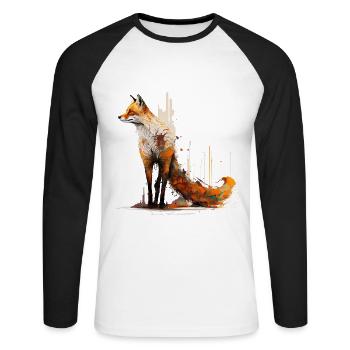 Fuchs Fuchsmotiv Tiere Geschenk Kunst Tiermotiv - Unisex Baseballshirt langarm - Weiß/Schwarz - Vorne - Nik (191cm)
