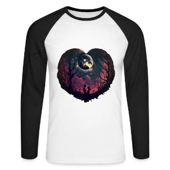 Heart Moon Forest Couple Valentine's Day Love - Unisex Long Sleeve Baseball T-Shirt - white/black - Front - Nik (191cm)