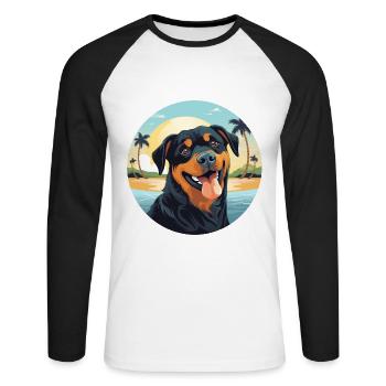 Rottweiler dog on the beach - Unisex Long Sleeve Baseball T-Shirt - white/black - Front - Nik (191cm)
