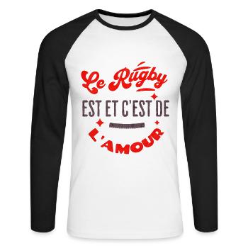 le rugby c'est, et reste de l'amour.. - T-shirt baseball manches longues Homme - blanc/noir - Devant - Nik (191cm)