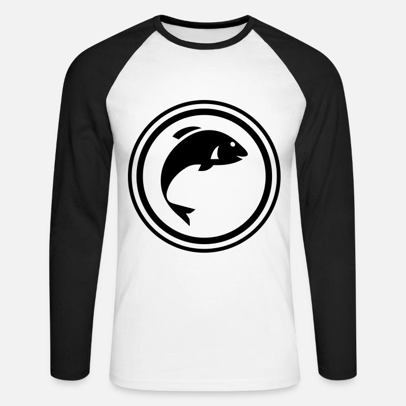 Fisch Symbol - Unisex Baseballshirt langarm - Weiß/Schwarz