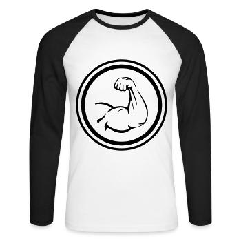 Muscles du bras biceps - T-shirt baseball manches longues Homme - blanc/noir - Devant - Nik (191cm)