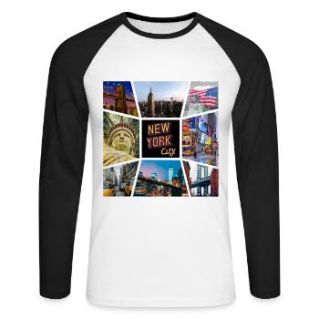 New York City États-Unis Amérique City Skyline Collage - T-shirt baseball manches longues Homme - blanc/noir - Devant - Nik (191cm)