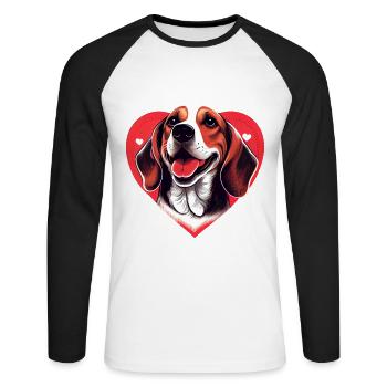 happy Beagle Dog mit Herz - Unisex Baseballshirt langarm - Weiß/Schwarz - Vorne - Nik (191cm)