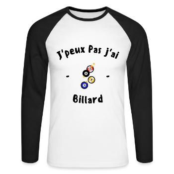 J peux pas j ai Billard - T-shirt baseball manches longues Homme - blanc/noir - Devant - Nik (191cm)